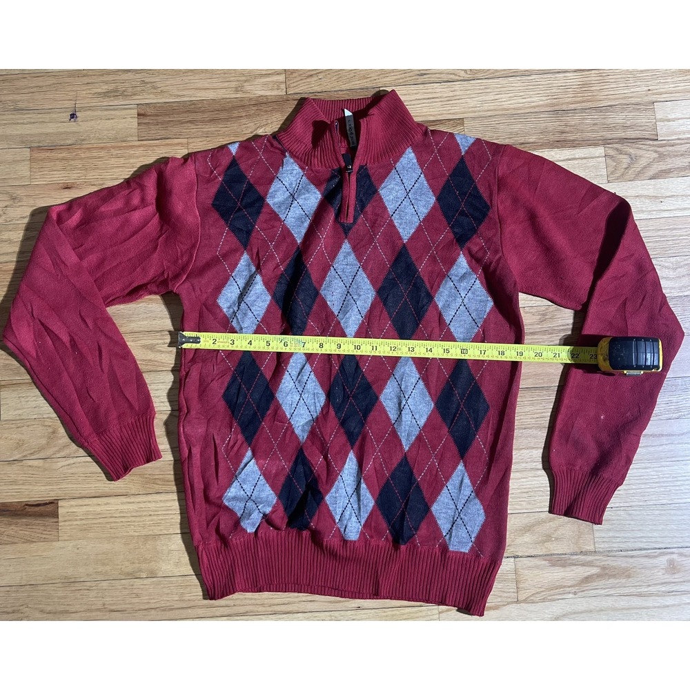 Vintage True Rock Men's Red Argyle 1/4 Zip Sweater Size L